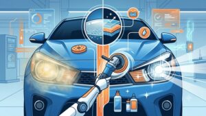 Процесс восстановления прозрачности фар автомобиля KIA Rio для статьи о ремонте оптики в 2026 году